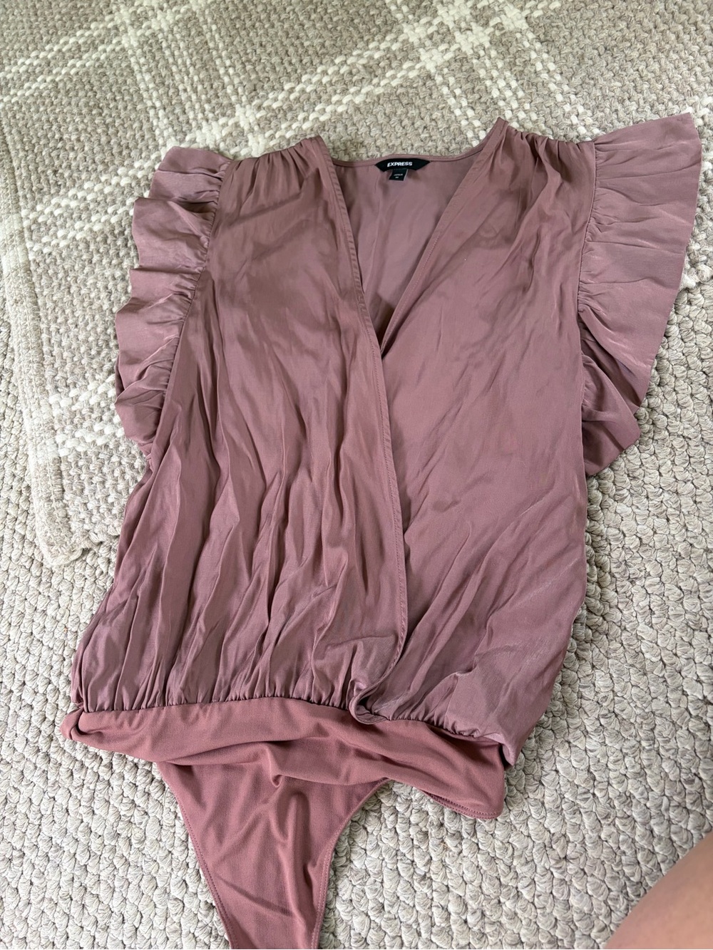 Express Mauve Ruffle-Sleeve Surplice Bodysuit
